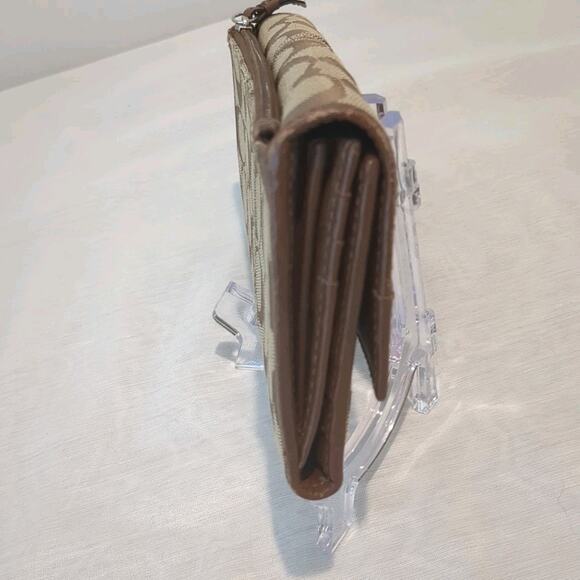Coach Long Wallet Vintage Leather Signature Brown Beige Pleated Canvas Trifold - Picture 3 of 12